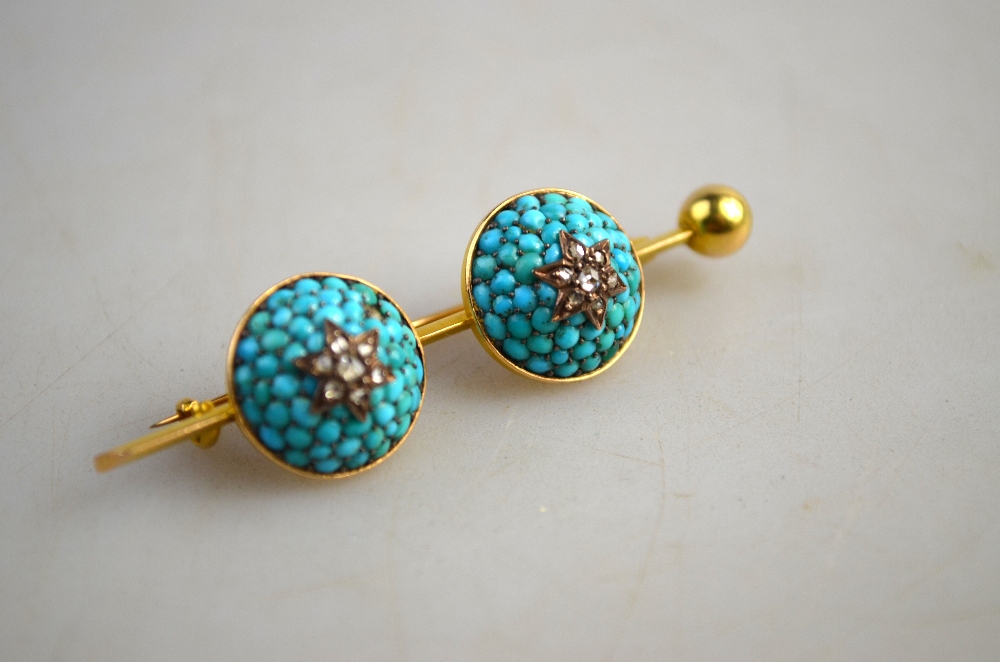 A Victorian brooch decorated with two domes set overall with cabochon turquoise, - Image 3 of 4