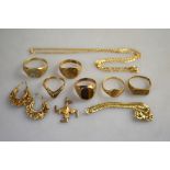 A quantity of 9ct gold and yellow metal,