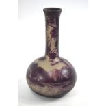 Richard - a French two layer purple cameo glass vase decorated with an alpine village scene beside