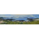 C Simpson - 'Eigg & Rum from Traigh', oil on board, signed lower right,