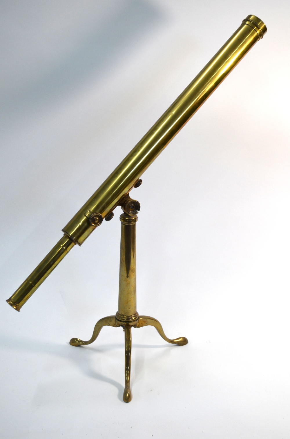 A 19th century brass tube table top telescope on folding tripod stand, - Image 3 of 3