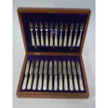 An oak-cased set of twelve Mappin & Webb Prince's Plate dessert knives and forks with