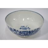 An 18th century blue and white bowl transfer decorated in the fence pattern,