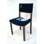 A 1977 Silver Jubilee oak-framed chair with embroidered blue velvet upholstery, no.