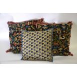 Four feather-filled wool tapestry cushions,