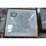 A Robert Morden county map engraving of Hampshire, 36 x 42 cm, mounted,