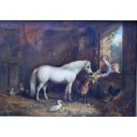 Manner of Charles Towne - A stable interior with horse and goat being fed by children,