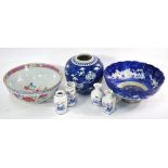 A small Chinese famille rose punch bowl decorated with sprays of peony, about 23 cm diameter,