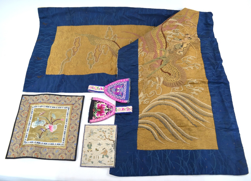 Four small Chinese textiles, together with a dragon decorated, - Image 2 of 7