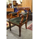 A Regency mahogany carver chair with scroll arms,