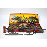 A small quantity of lead and die cast figures, animals, boats and planes,