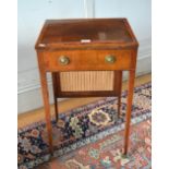 A good George III satinwood and ebony banded mahogany work table,