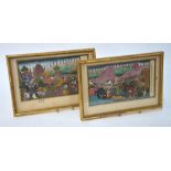Two Mughal style pictures: each one depicting huntsmen attacking tigers, framed and glazed,