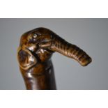 A 19th century wood walking-cane with carved elephant's head pommel