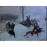Christian II Sell (1856-1925) - A pair of Franco-Prussian snowy war scenes, oil on board, signed,