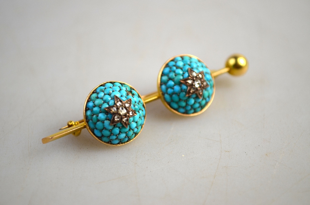 A Victorian brooch decorated with two domes set overall with cabochon turquoise, - Image 2 of 4