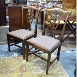 A pair of mahogany framed Georgian style ear back side chairs,