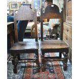 A companion pair of close matched 17th century oak joint chairs, Cheshire/Lancashire,
