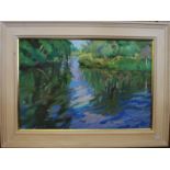 V Albutt - 'Grantchester Mill Pond', oil on board, signed lower right,