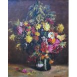 Karl Schneider - Still life study with flowers in a vase, oil on canvas,