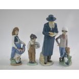 Four Nao figures - Orthodox Jewish gentleman reading an open book, 30 cm high; Boy with dog,