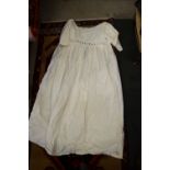 Two boxes of Victorian cotton ladies and infants' nightgowns and other clothing,