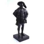 A Victorian brown patinated bronze figure of Henry VIII, on slate base,