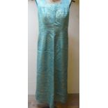 1950s evening dresses - A blue floral brocade evening dress, 46 cm across chest,