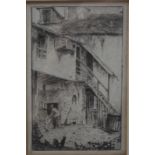 A set of four French etchings including Montmartre, approx 14.