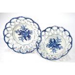 First period Worcester - a pair of blue and white pierced baskets, c.