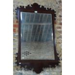 A George III style satinwood inlaid mahogany fret cut wall mirror,