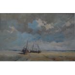 William Henry Ford - Boats on the mud, Wells, oil on card, signed lower right,