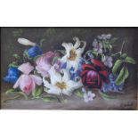 Edwin Steel (1803-1871) - Still life study with lilies and roses, oil oil card, signed lower right,