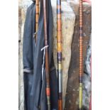Four vintage split cane salmon rods