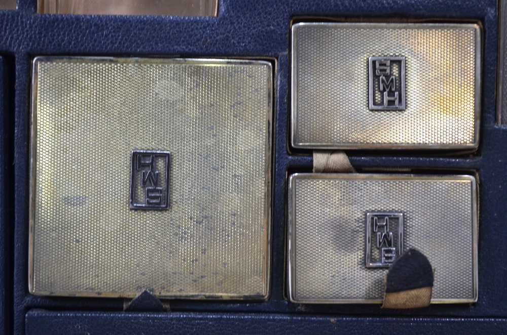 An Art Deco silver gilt travelling toilet set in green morocco leather fitted dressing-case with - Image 4 of 5
