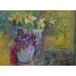 Mike Bernard (b 1957) - 'Flowers on the windowsill', mixed media, signed and dated 96 lower right,