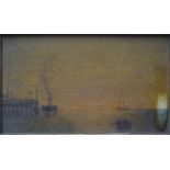 English school - A pair of small views - wagon on road and steamship passing pier, oil on board,