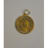 A 1930 20 Franc Swiss gold coin, in rope style mount,