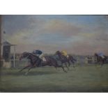 Isaac Cullin (fl 1881-1947) - 'The Jockey Club Stakes', oil on board, inscribed,