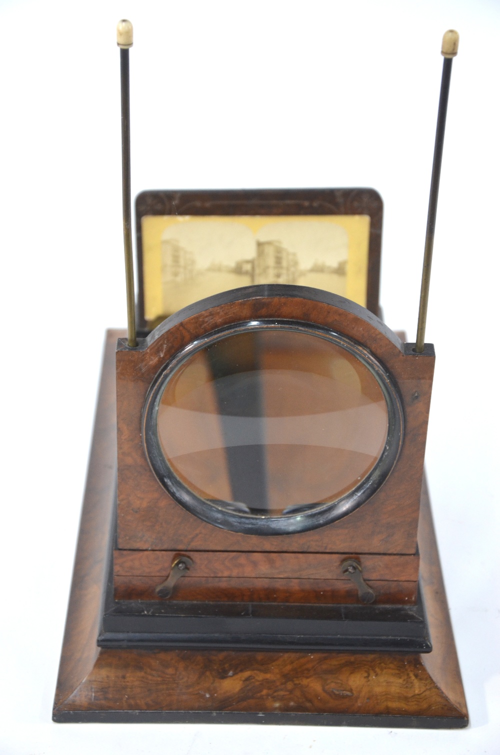 A Victorian stereo graphoscope of typical rectangular and folding form with central magnifying - Image 6 of 8