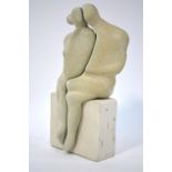 Peter Wright - two ceramic sculptures of mother and child and father, 20 cm high,