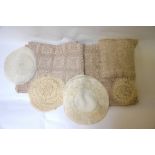 Two crocheted natural coloured cotton tablecloths/bedspreads, 180 cm x 210 cm and 280 cm x 195 cm,