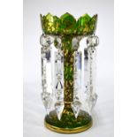 A 19th century green glass lustre painted with gilded foliate and scrolling decoration,