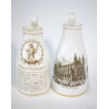 Two William Savage small jugs depicting black transfer prints of Winchester Cathedral and