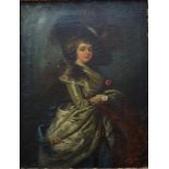 English school - Portrait of a lady in a hat, 18th century, oil on board,