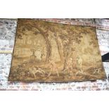 A large old Belgium machined wall tapestry panel, depicting an 18th century hunting scene,