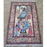 A good and fine antique Persian Kirman pictorial rug with Nader Shah Afshar design,