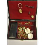 A collection of interesting vintage costume jewellery including Trifari spray brooch, pearls,