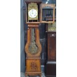 An antique French scumbled pine longcase clock with associated movement,