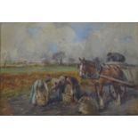 John Atkinson (1863-1924) - A pair of agricultural scenes with horses - Ploughing and potato